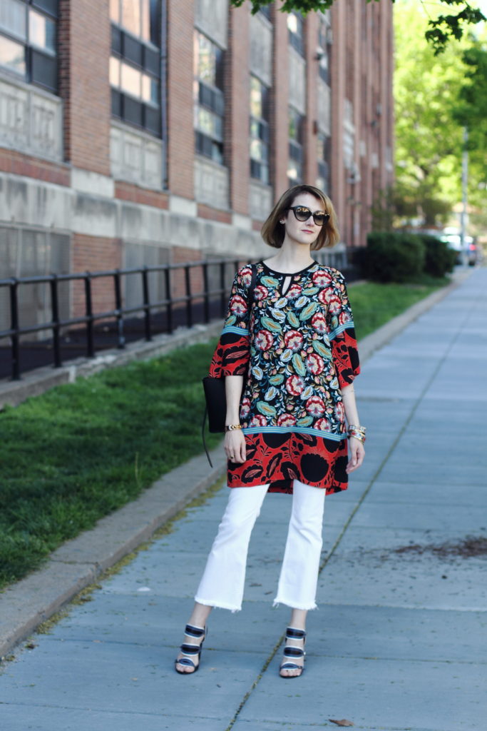 print tunic and cropped denim