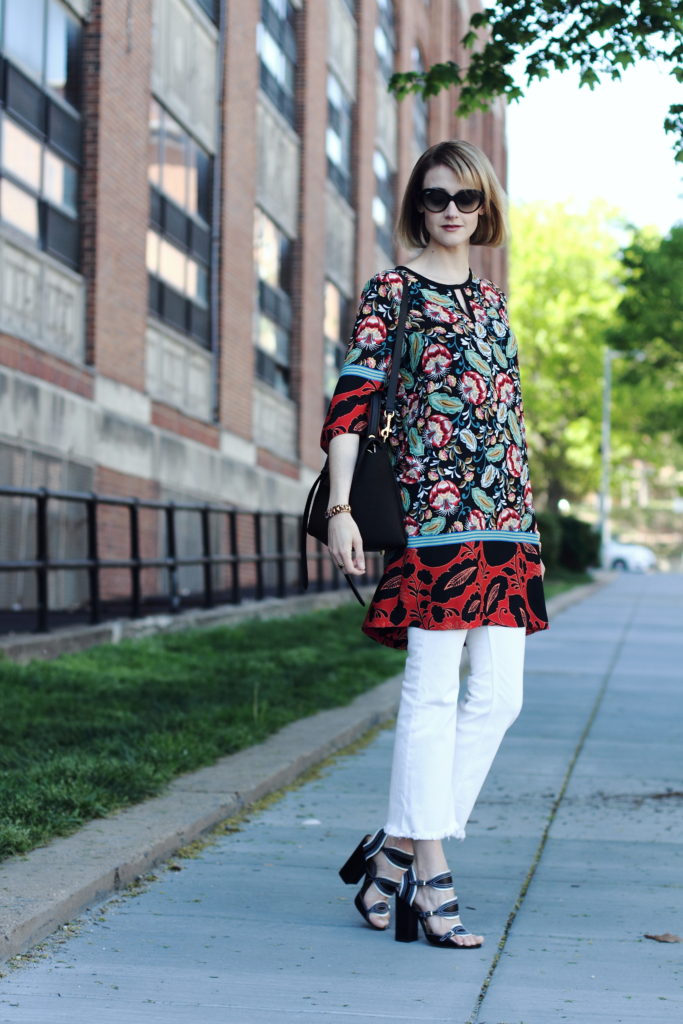 print tunic and cropped denim