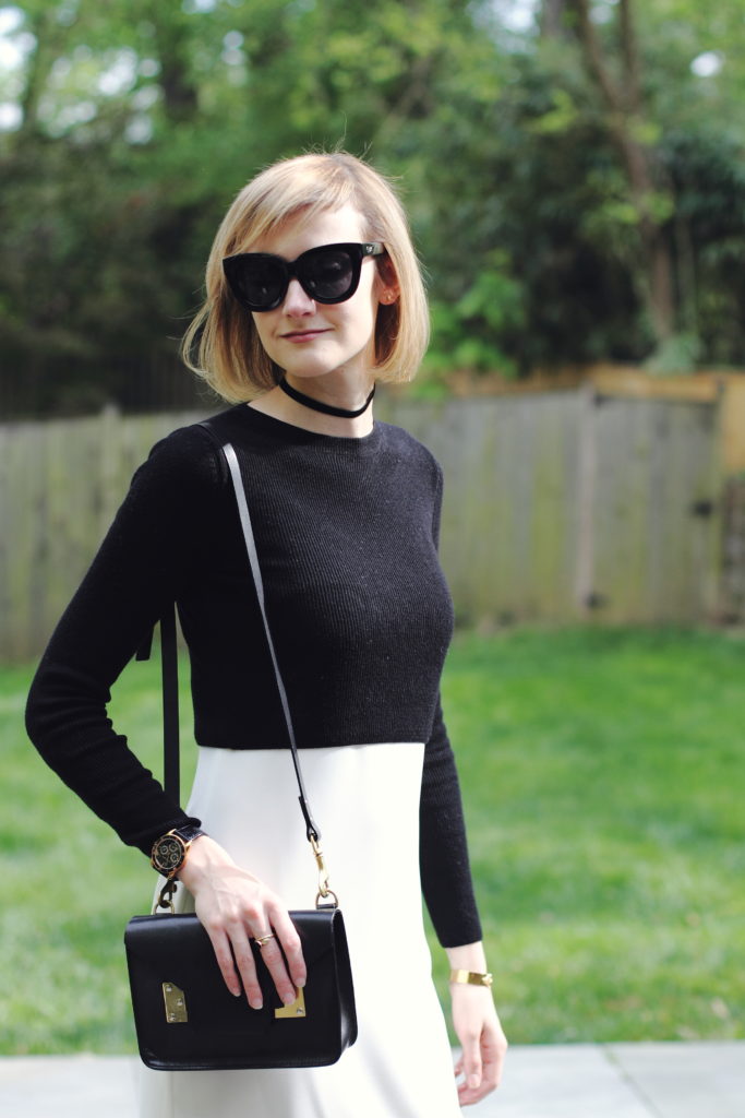 slip dress and cropped sweater