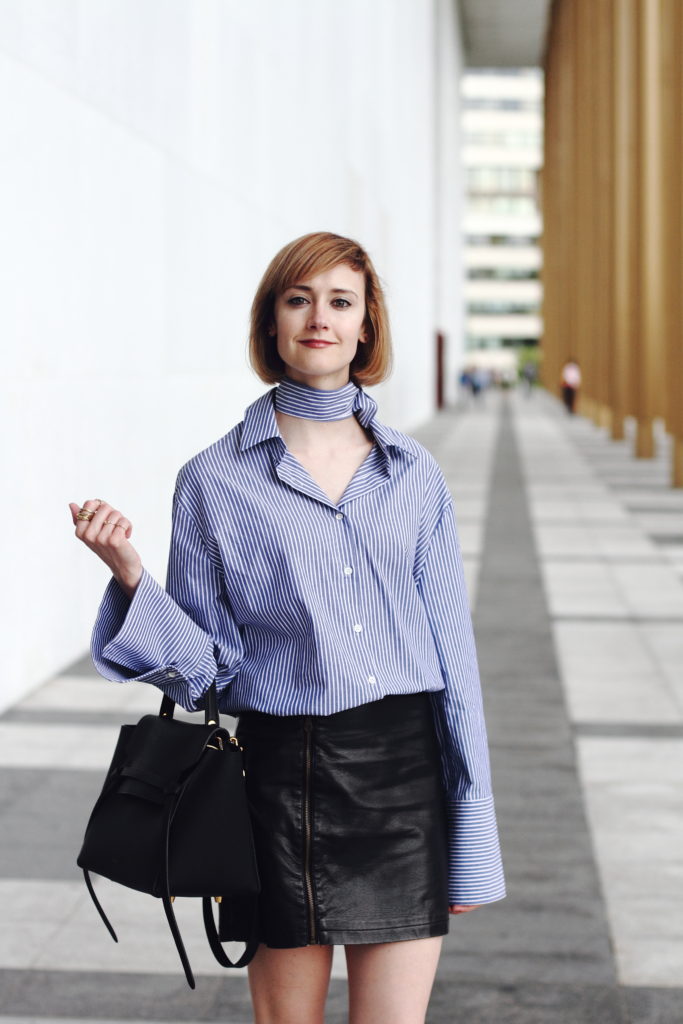 extra long sleeve shirt and leather skirt