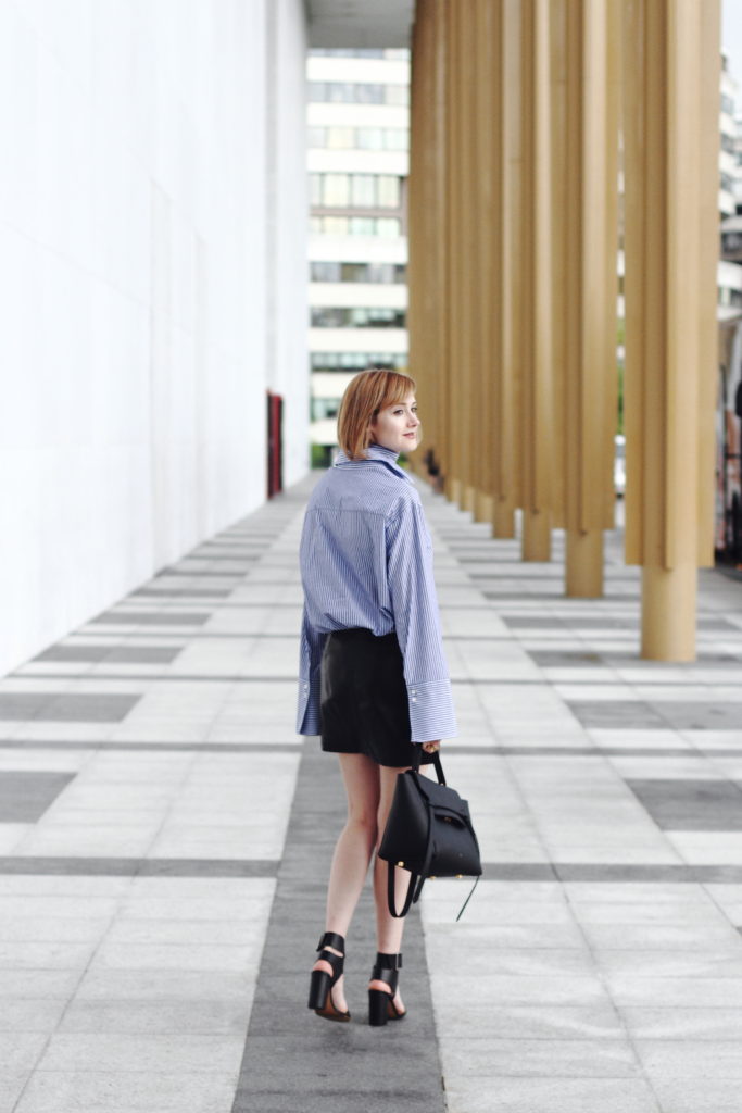 extra long sleeve shirt and leather skirt