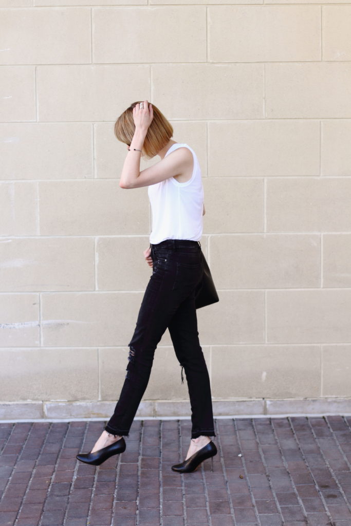 Kit + Ace white t-shirt and distressed denim