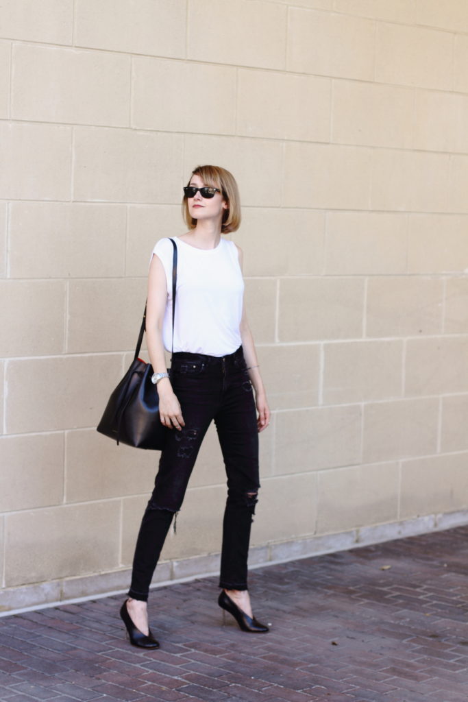 Kit + Ace white t-shirt and distressed denim