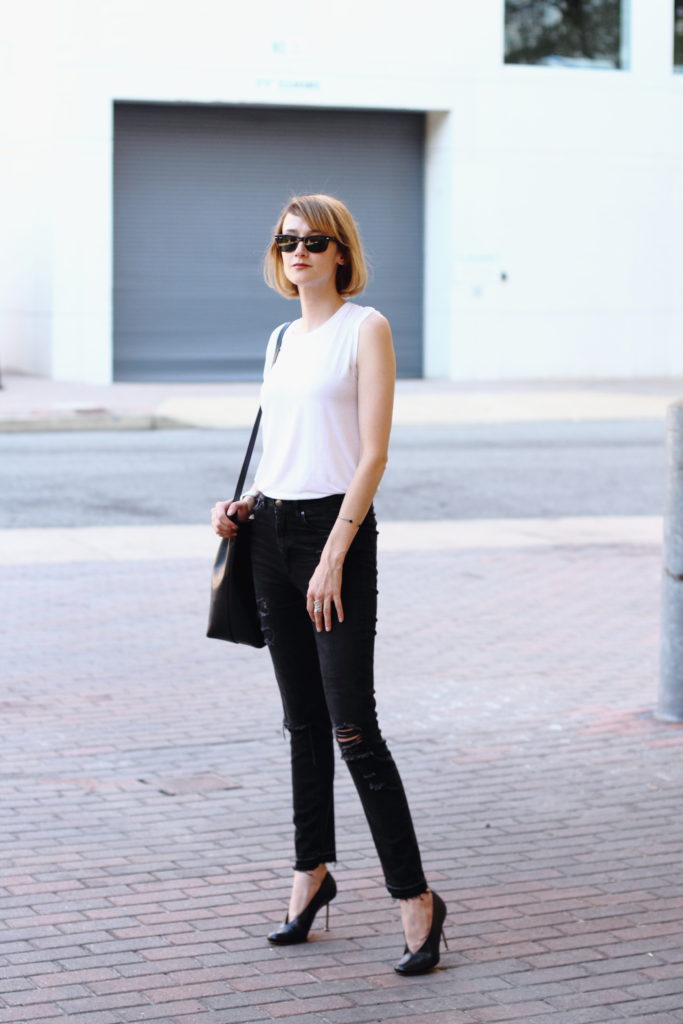 Kit + Ace white t-shirt and distressed denim