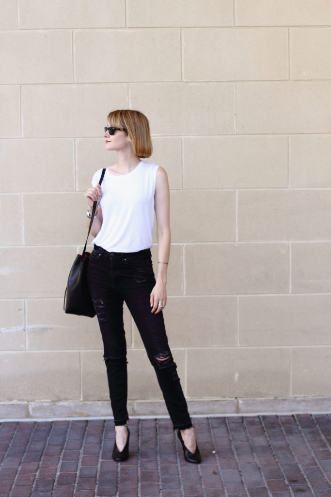 Kit + Ace white t-shirt and distressed denim