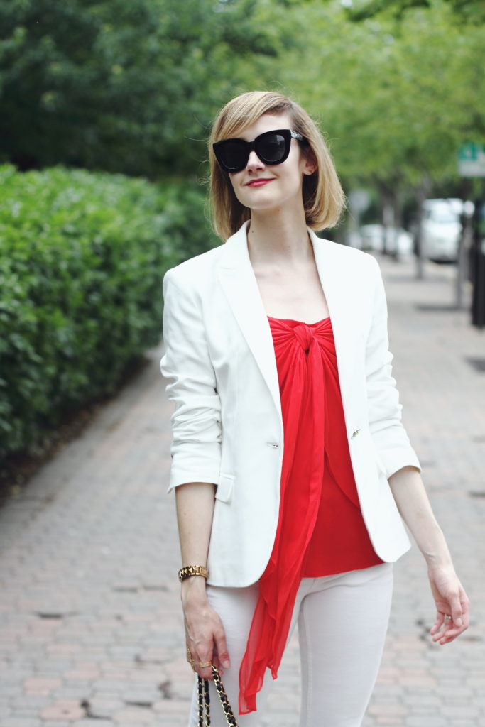 Zara white blazer and H&M white denim