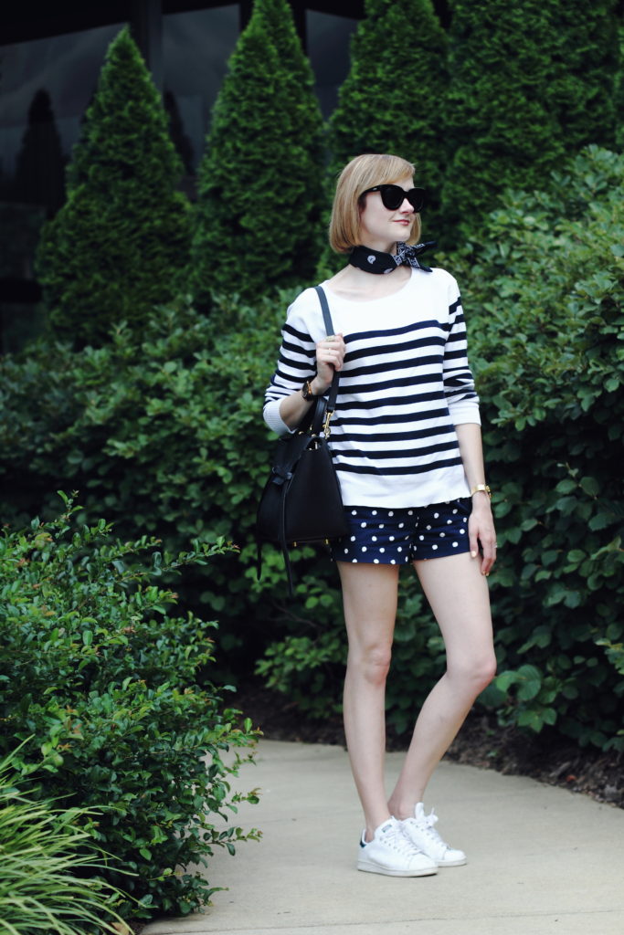 striped top and polka dot shorts
