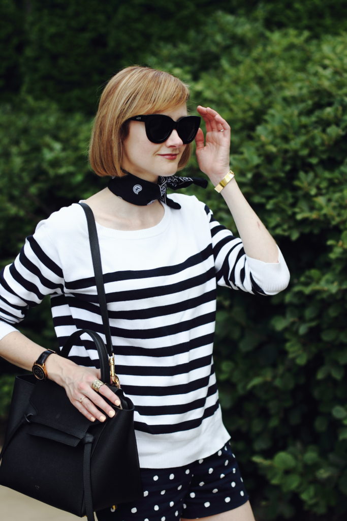 striped top and polka dot shorts