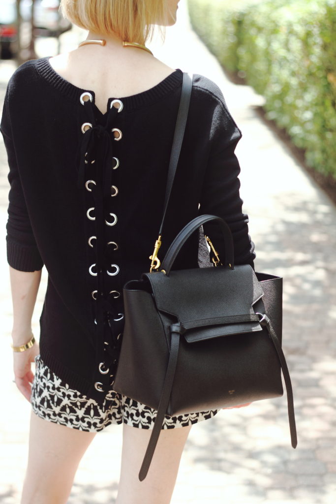 Express laceup sweater and Celine bag