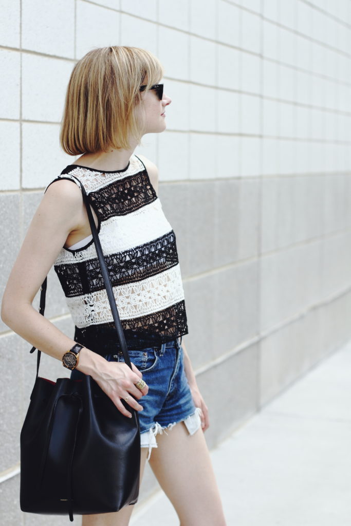 crochet crop top and cut-offs