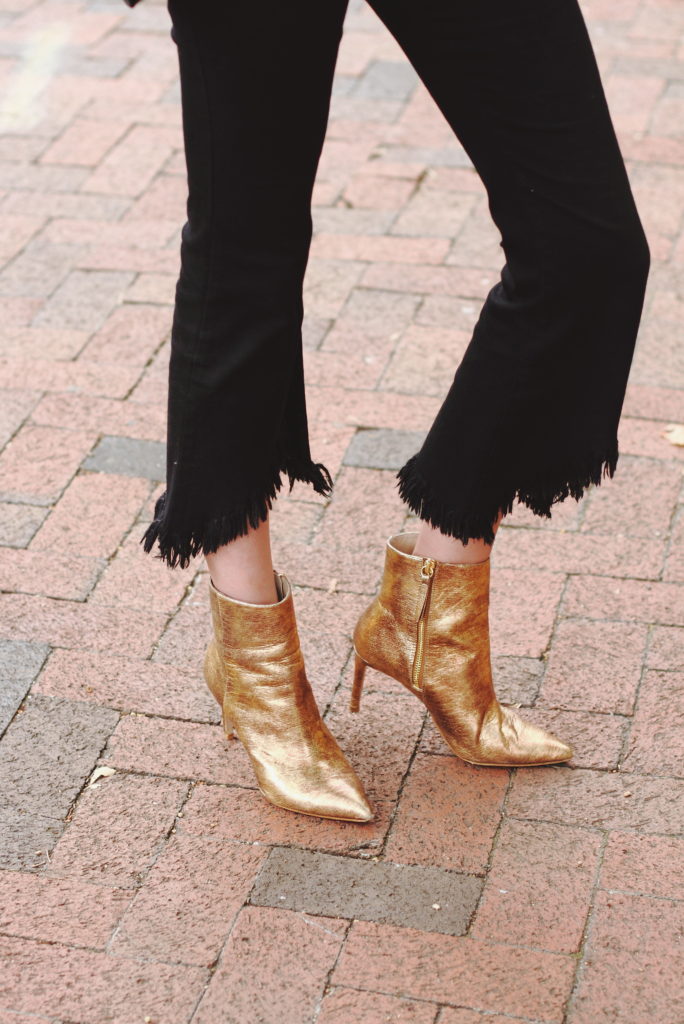 Genuine People frayed denim and gold ankle boots