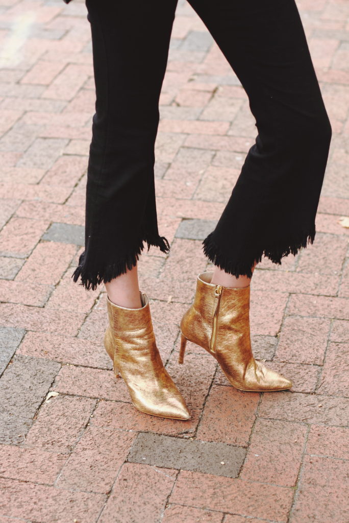 Genuine People frayed denim and gold ankle boots
