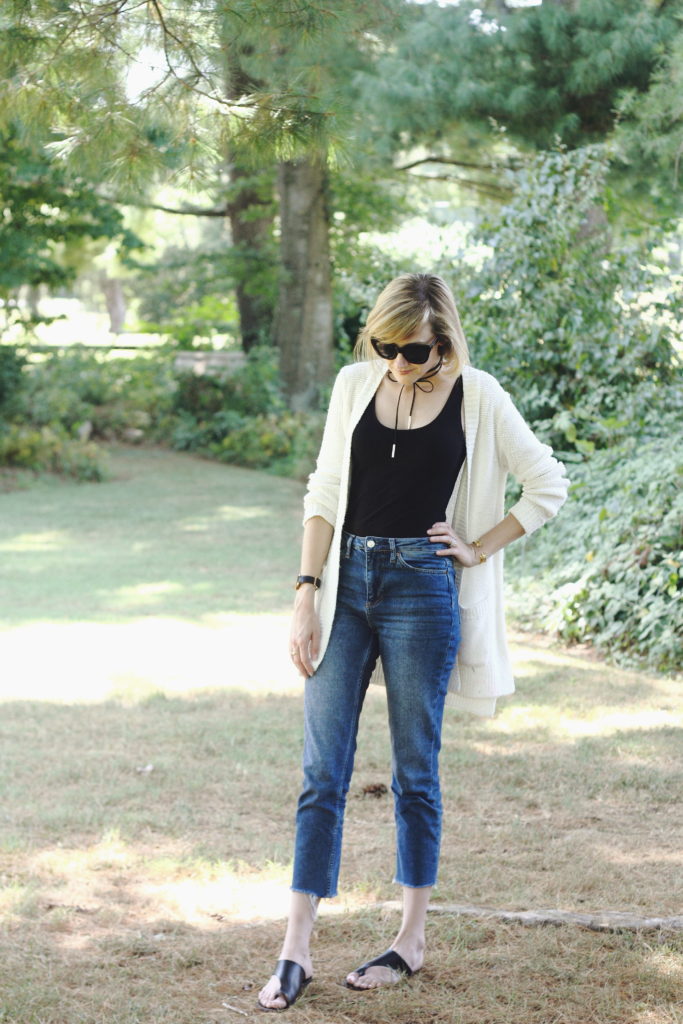 Loft cardigan, cropped Topshop denim & ATP Atelier sandals