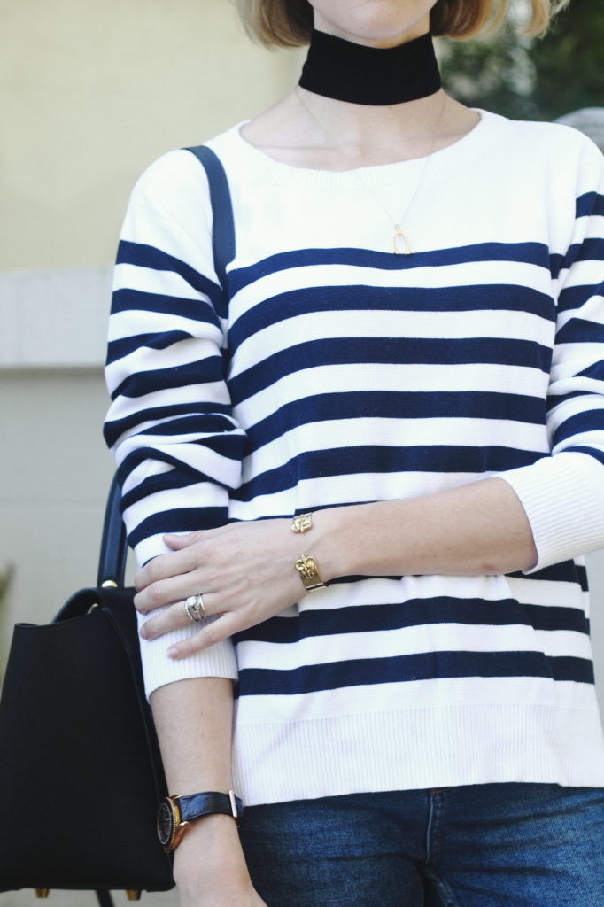 wide choker and striped sweater