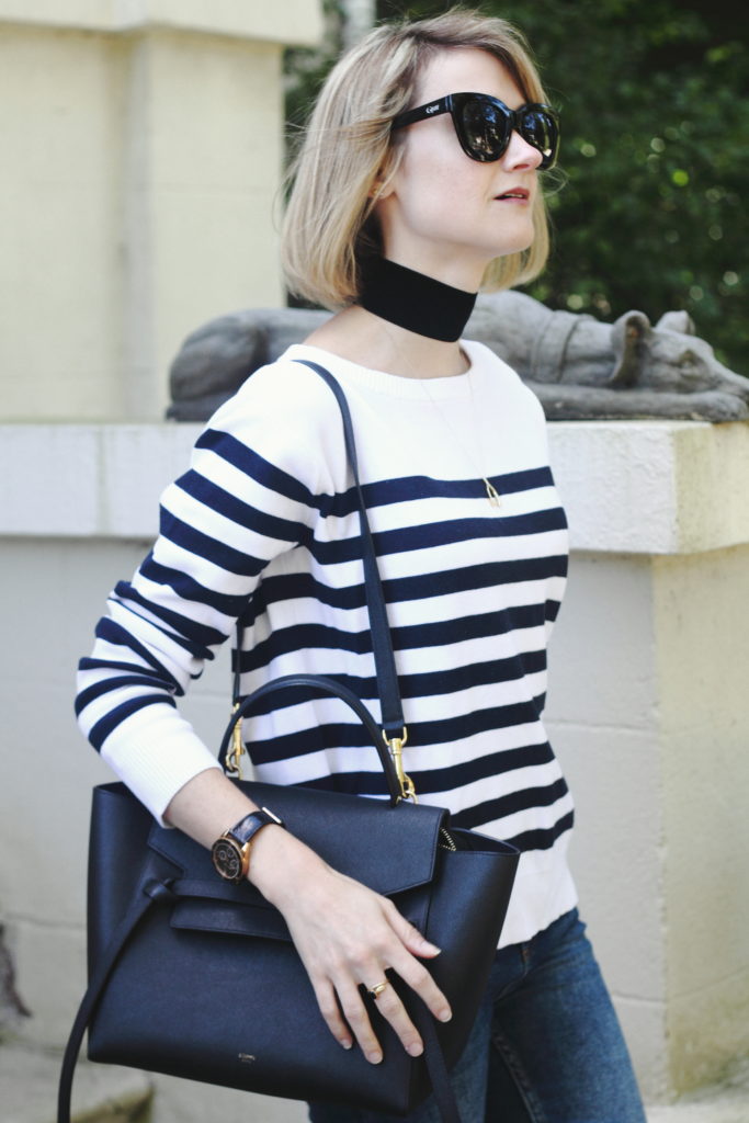 striped sweater and Celine bag