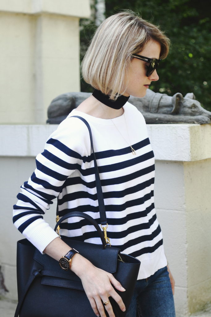 striped sweater and Celine bag