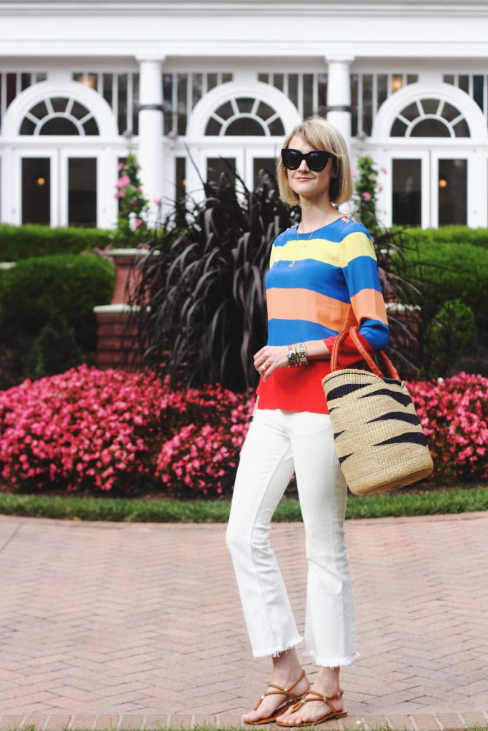 J. Crew striped top and H&M raw edge denim