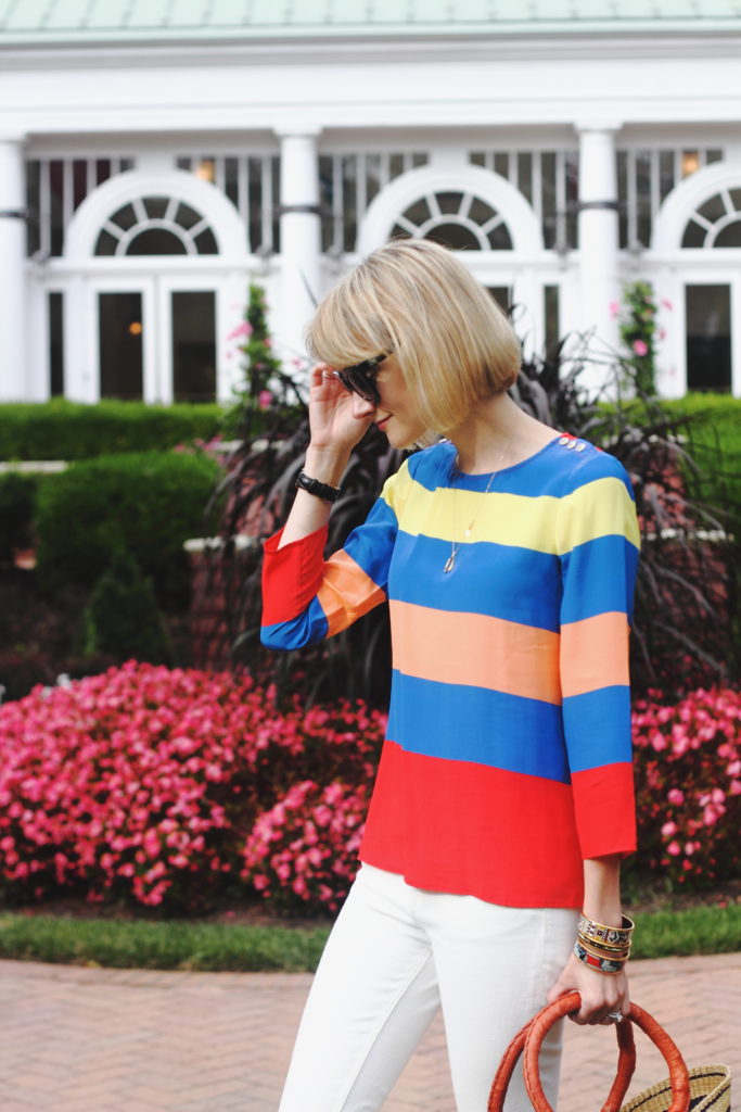 J. Crew striped top and basket bag