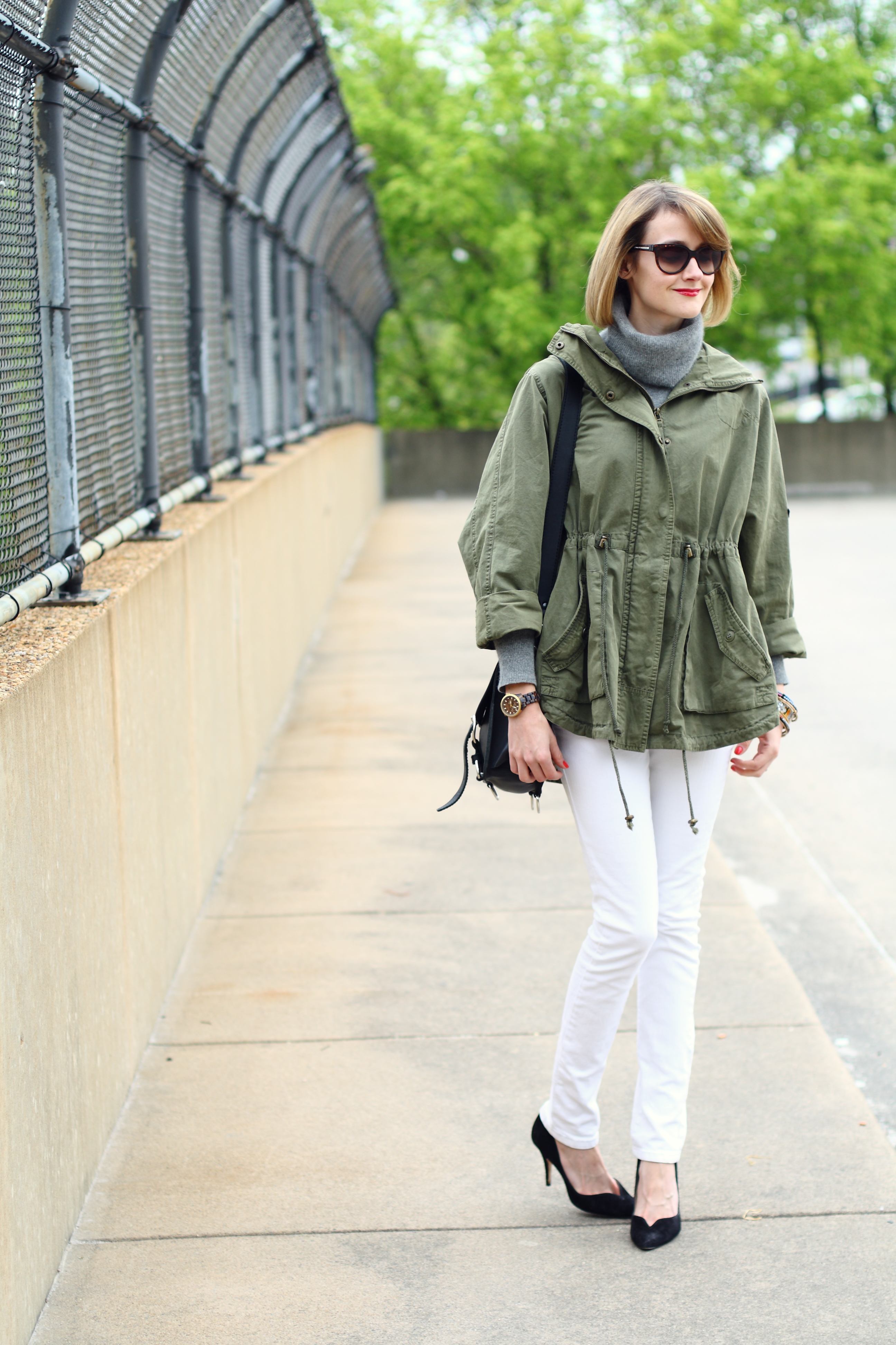 anorak and white denim