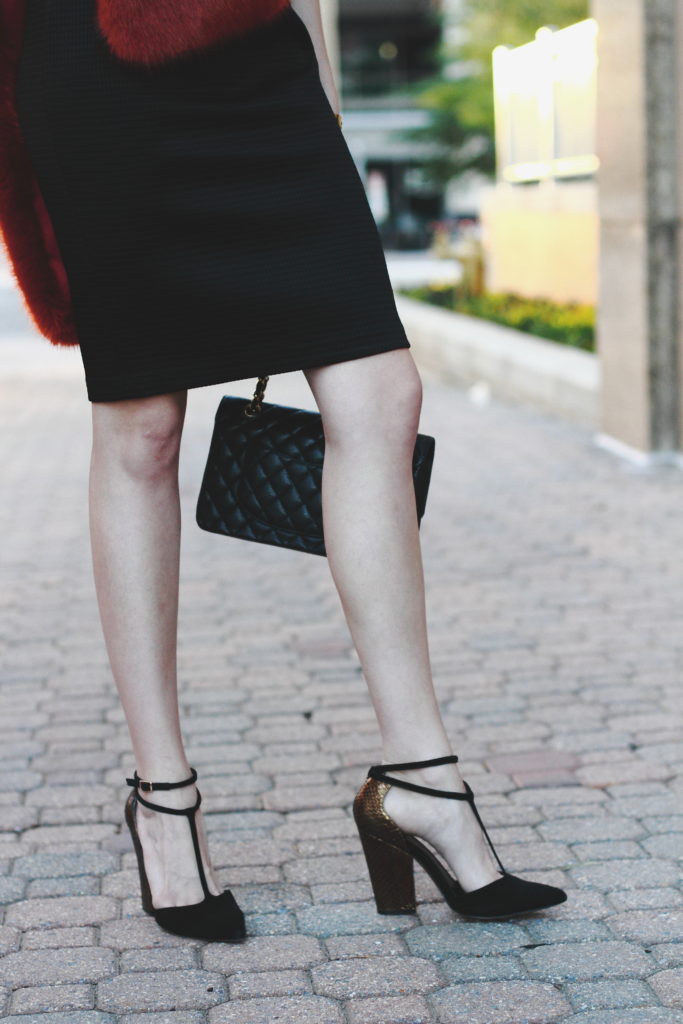 Jay Godfrey dress, Reiss heels, and Chanel bag