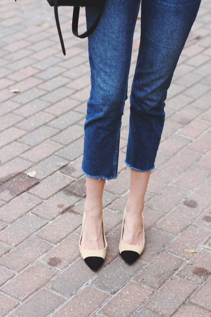 Topshop denim and Zara cap toe heels