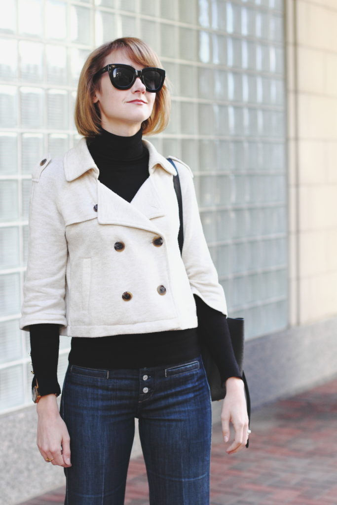 cropped trench and black turtleneck