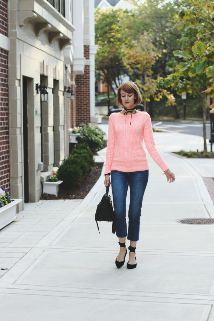 Banana Republic pink sweater and velvet flats