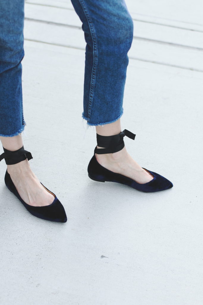 cropped jeans and Banana Republic velvet flats