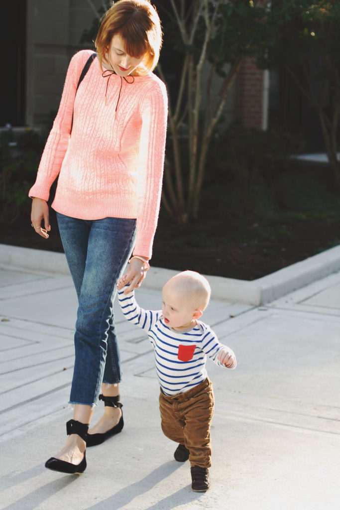 Banana Republic pink sweater and velvet flats