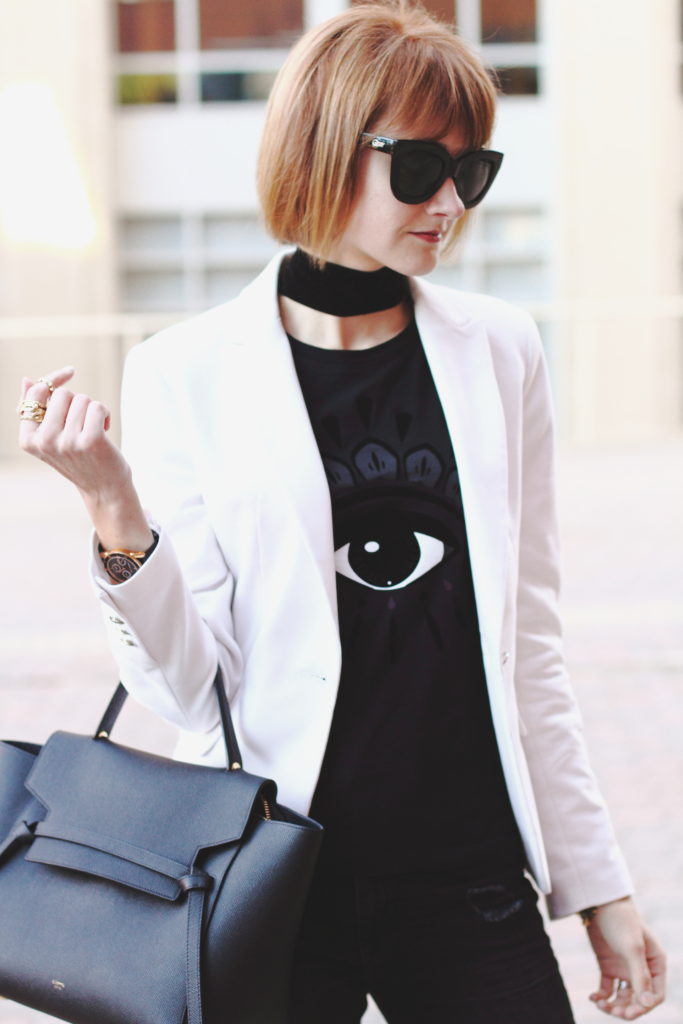 Kenzo t-shirt and white blazer