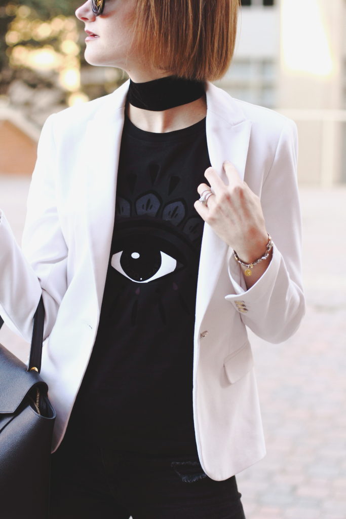 Kenzo t-shirt and white blazer