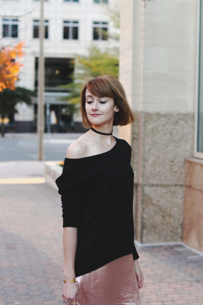 slip dress and lace-up sweater