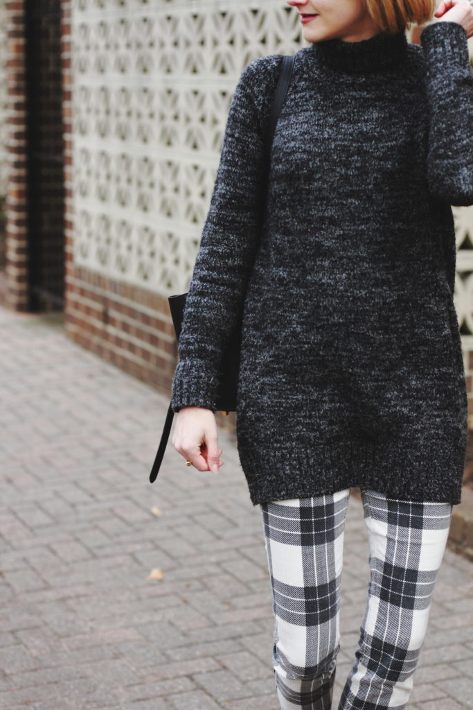 Zara oversized sweater and Mother plaid pants