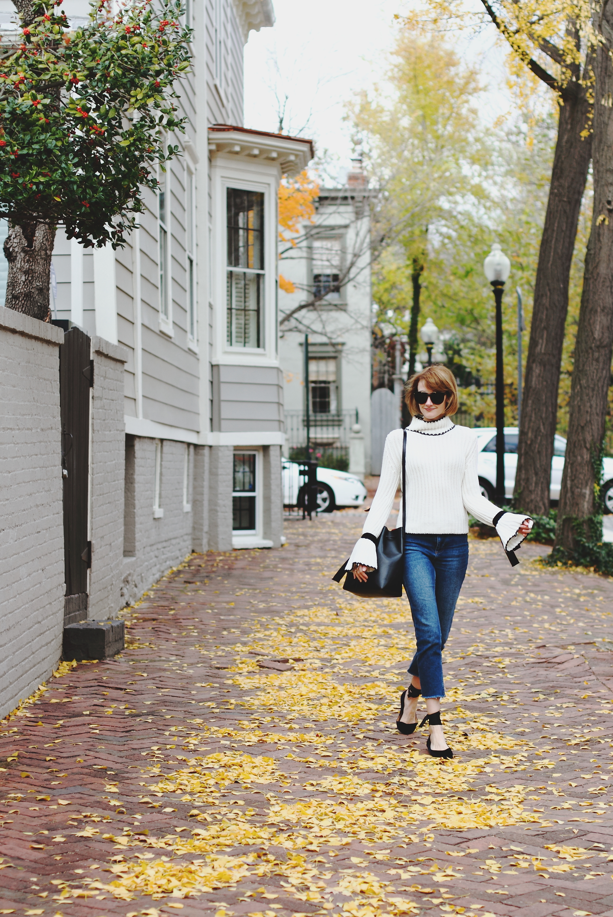 bell sleeve sweater and cropped denim