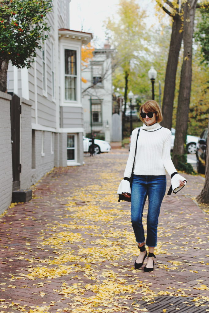 bell sleeve sweater and cropped denim