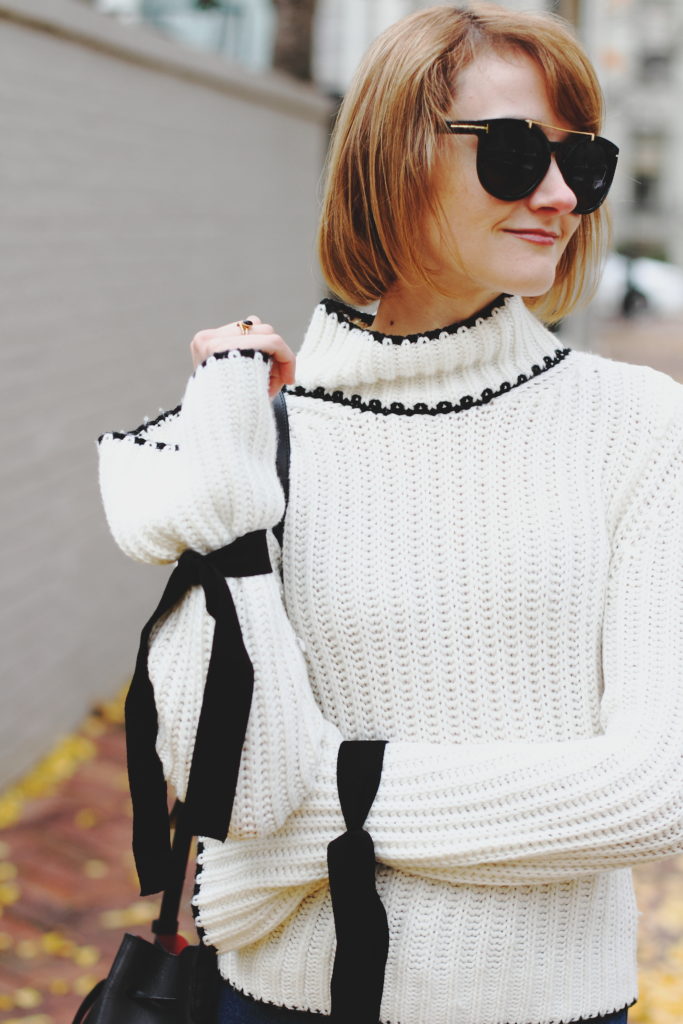 bell sleeve sweater and Mansur Gavriel bag