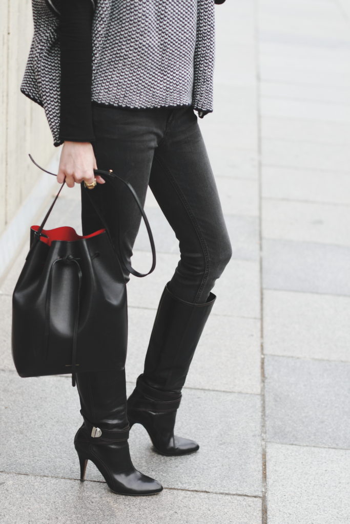 DL 1961 jeans, Karen Millen boots and Mansur Gavriel bag