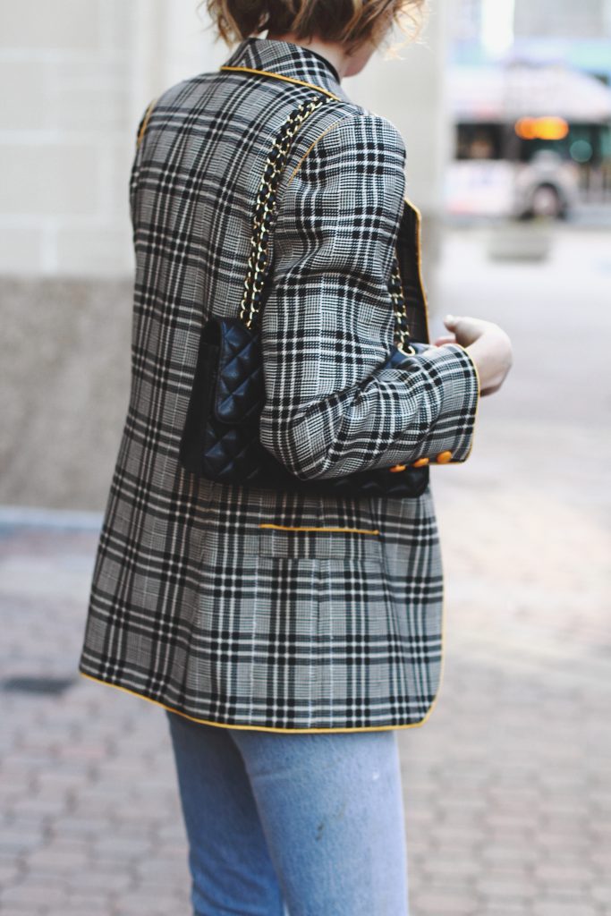 vintage Ungaro blazer, Reformation t-shirt, Re/Done denim, and Chanel bag