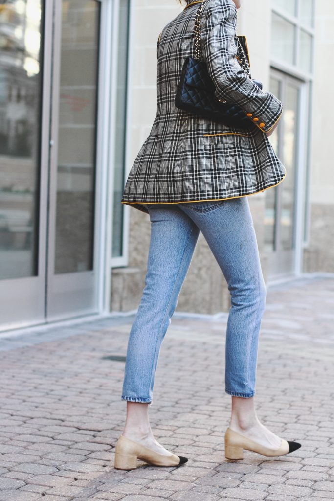 vintage Ungaro blazer, Reformation t-shirt, Re/Done denim, and Chanel bag