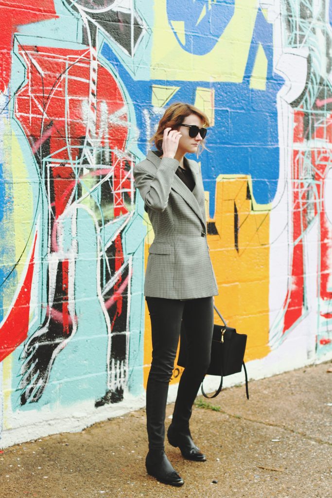 vintage blazer, DL1961 denim, and Topshop western boots