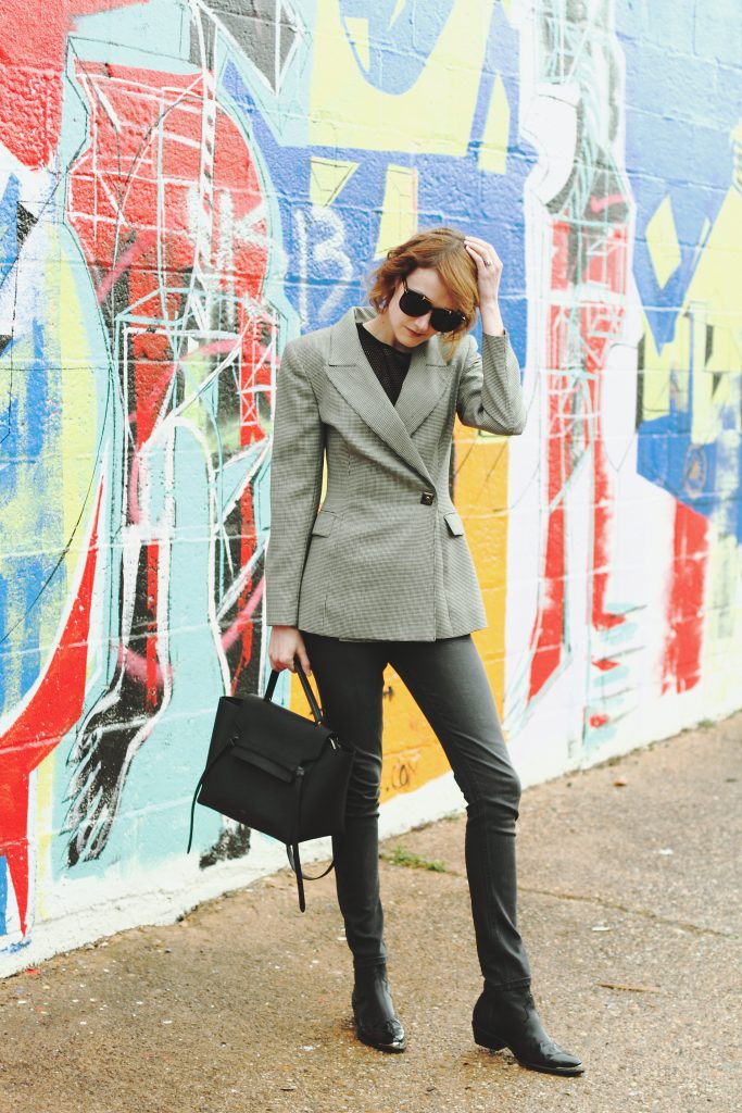 vintage blazer, DL1961 denim, and Topshop western boots