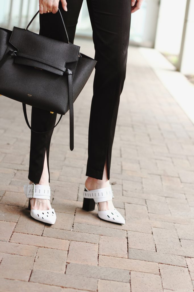 Celine bag, slit trousers, and Genuine People mules