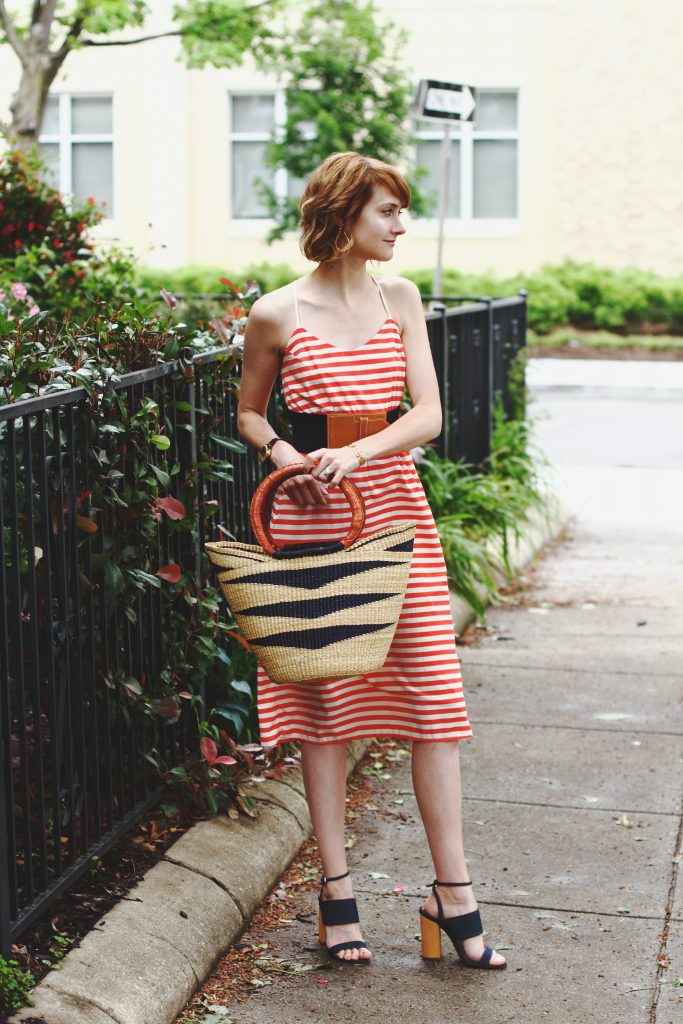 Current Boutique striped dress and Tabitha Simmons sandals