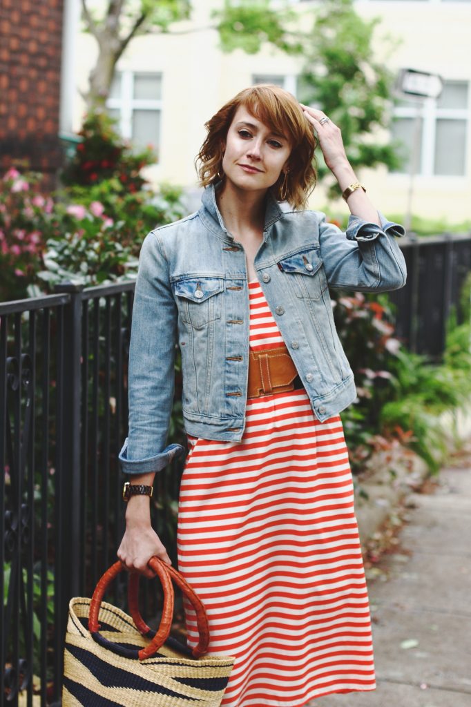 Levi's jacket and Current Boutique dress