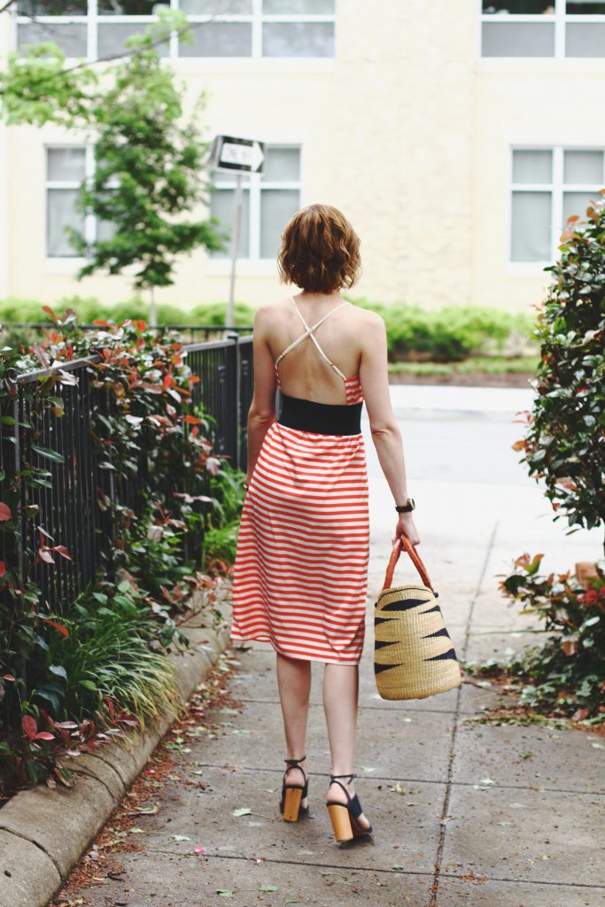 Current Boutique striped dress and Tabitha Simmons sandals