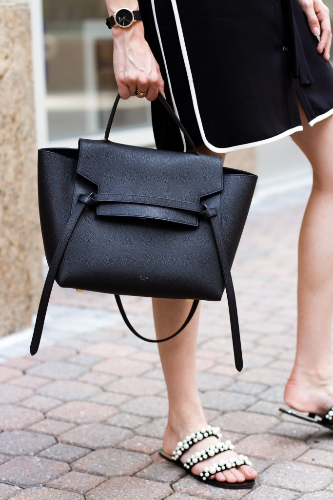 Celine belt bag and Zara pearl slides