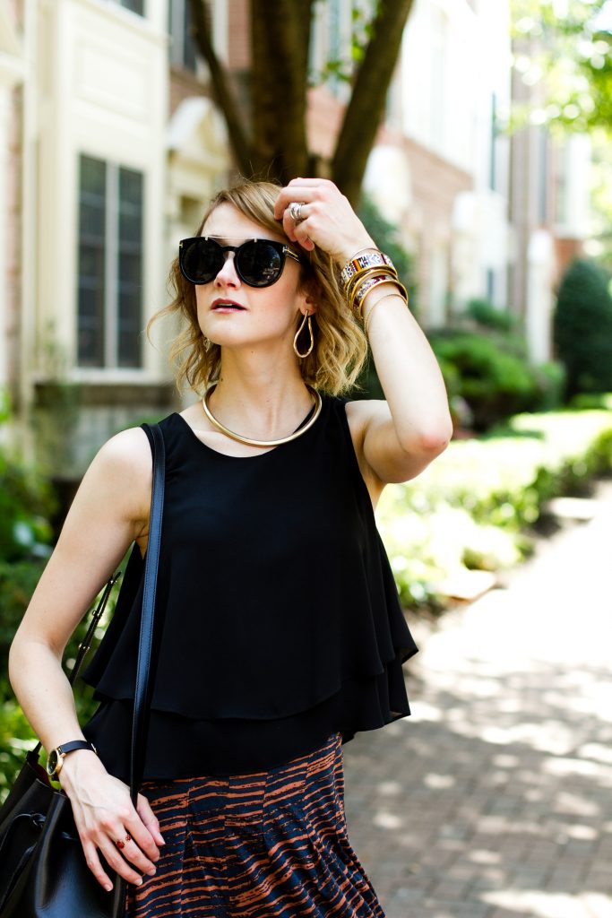 Genuine People sunglasses, Mango necklace, and Zara top