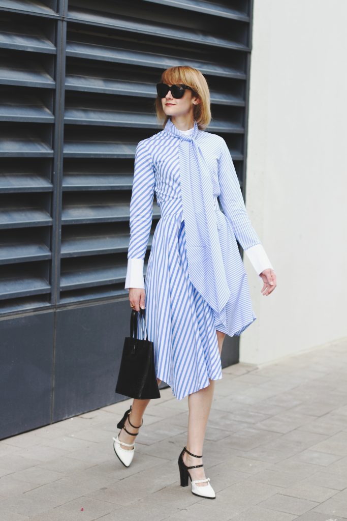 Genuine People shirt dress and two-tone mary janes