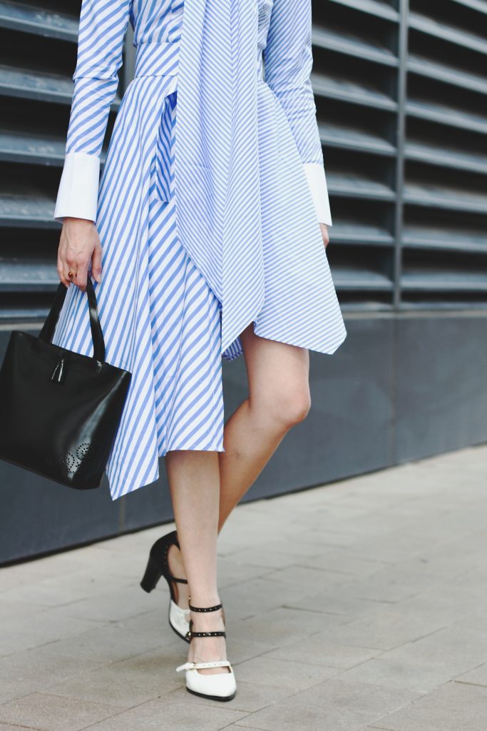 Genuine People shirt dress and two-tone mary janes