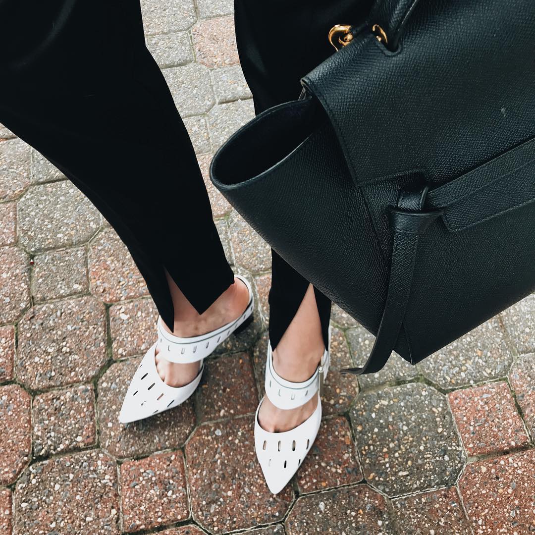 Genuine People white mules and Celine bag